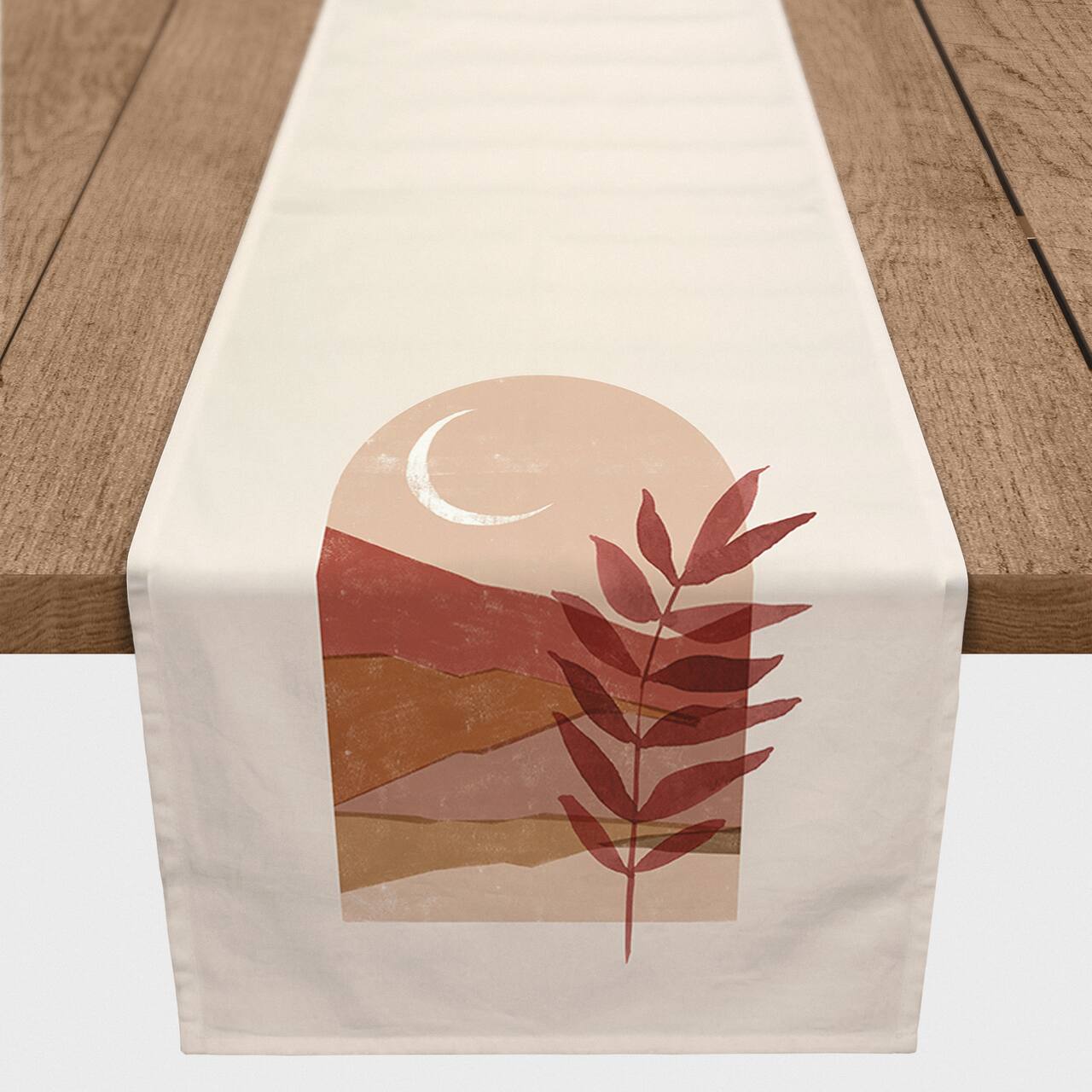 Warm Crescent Moon in Window View Cotton Twill Table Runner